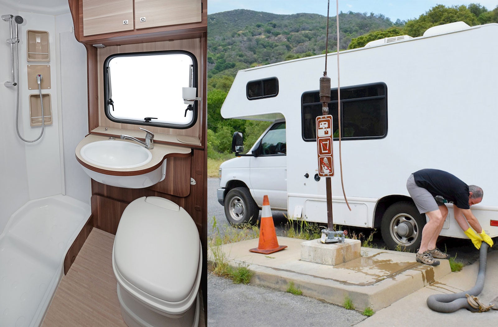 Portable RV/camper toilet and holding tank setup in Brockton, Massachusetts