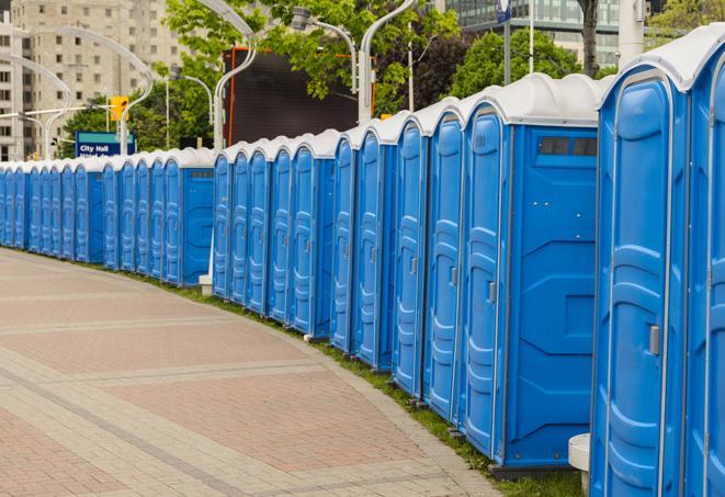 Seasonal porta potty units set up at a Brockton, Massachusetts venue
